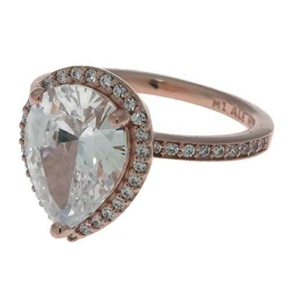 PANDORA Ring in PANDORA Rose with 1 claw-set pear-cut CZ and 46 bead-set clear - Picture 2 of 3